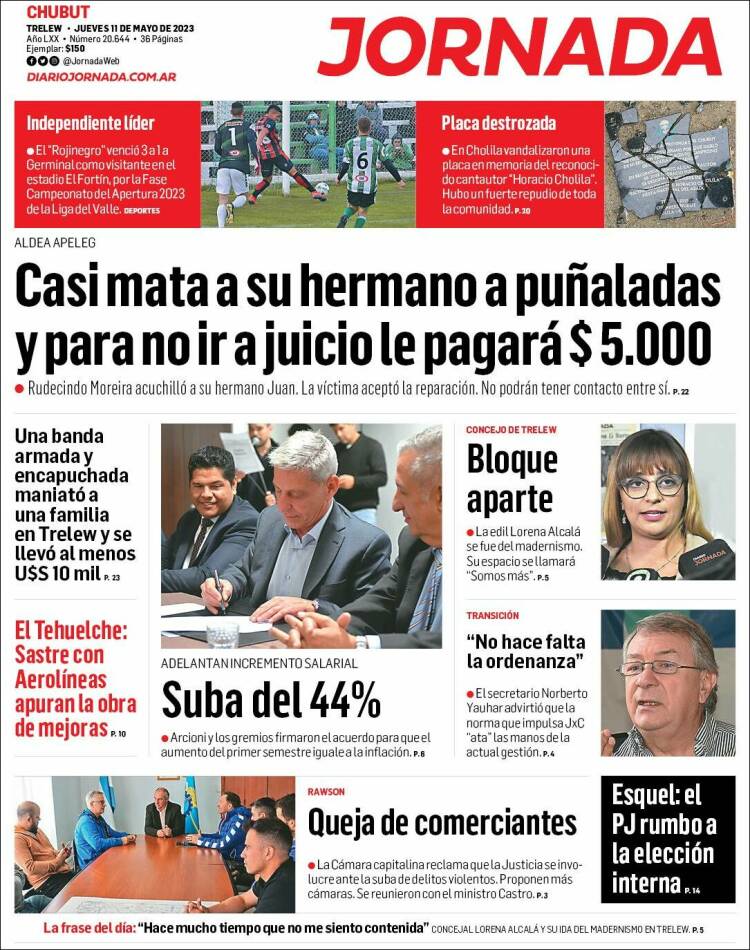 Portada de Diario Jornada en la Patagonia (Argentina)