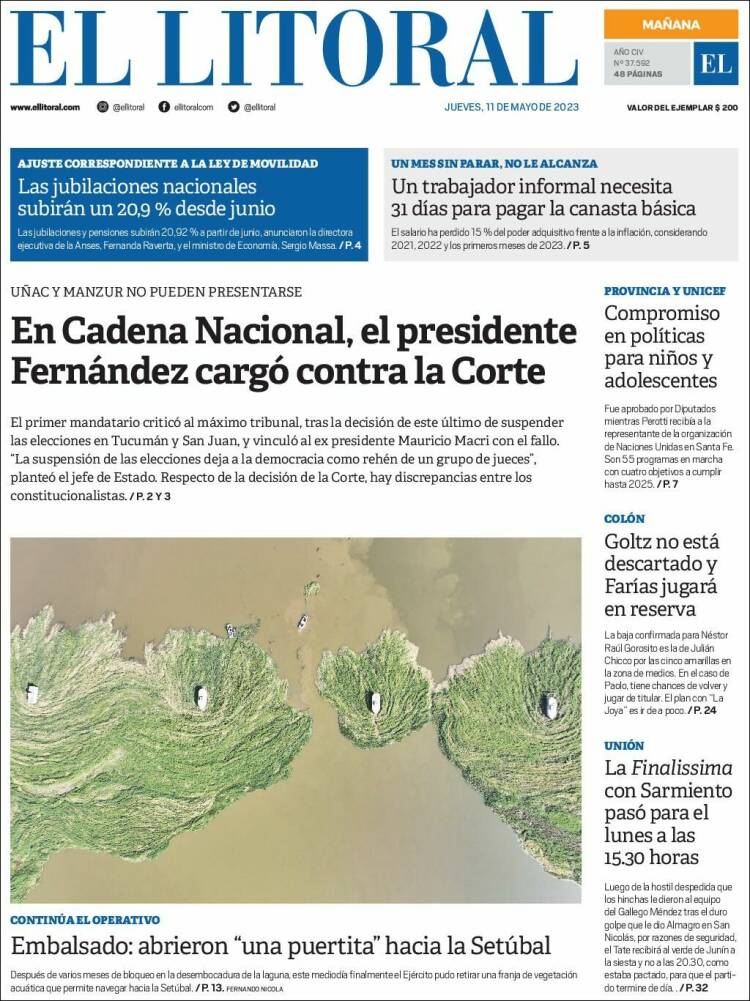 Portada de Diario El Litoral (Argentina)