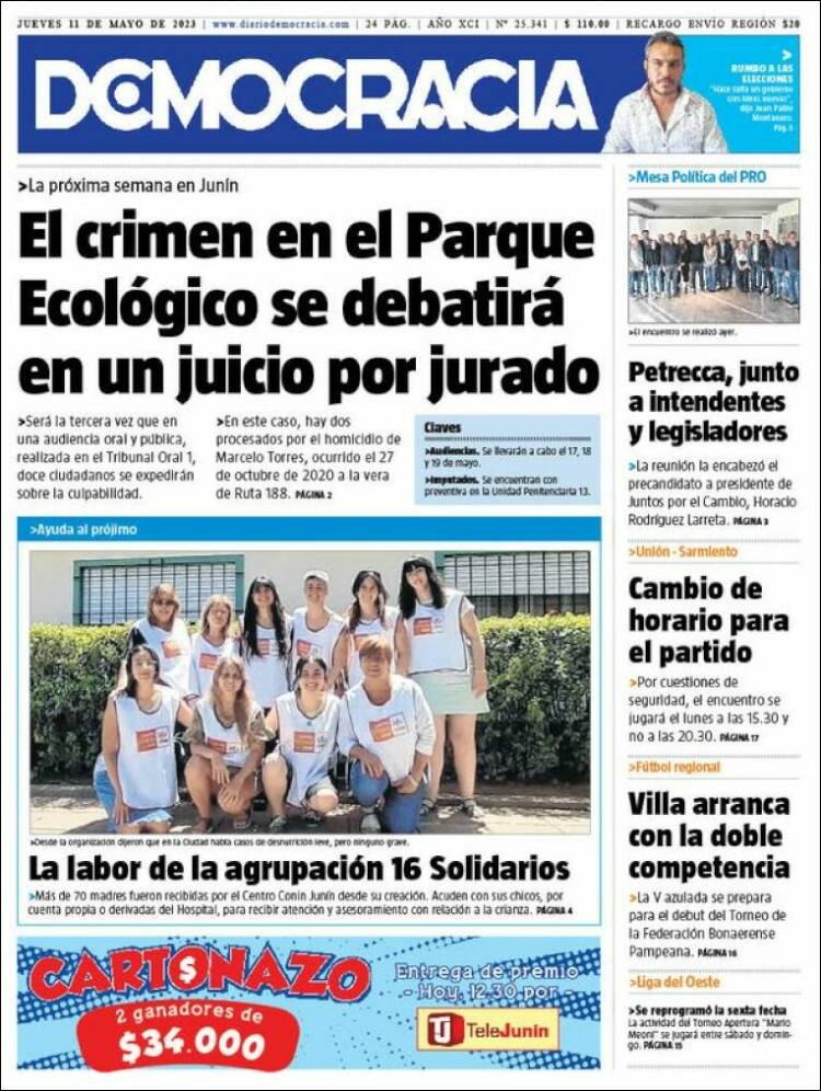 Portada de Diario Democracia (Argentina)