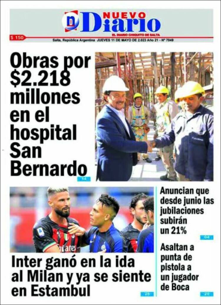 Portada de Nuevo Diario de Salta (Argentina)
