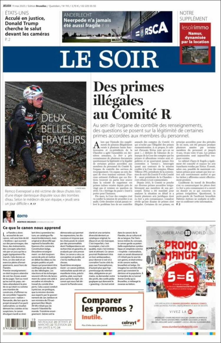 Portada de Le Soir (B&eacute;lgica)