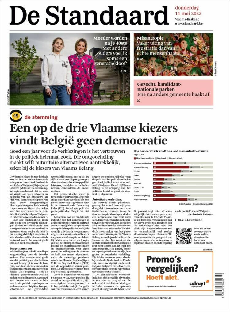 Portada de De Standaard (B&eacute;lgica)