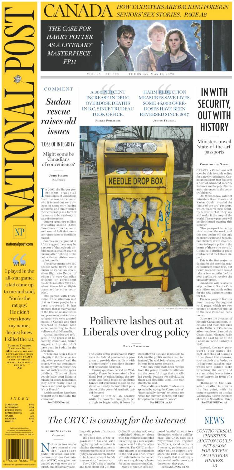 Portada de The National Post (Canadá)