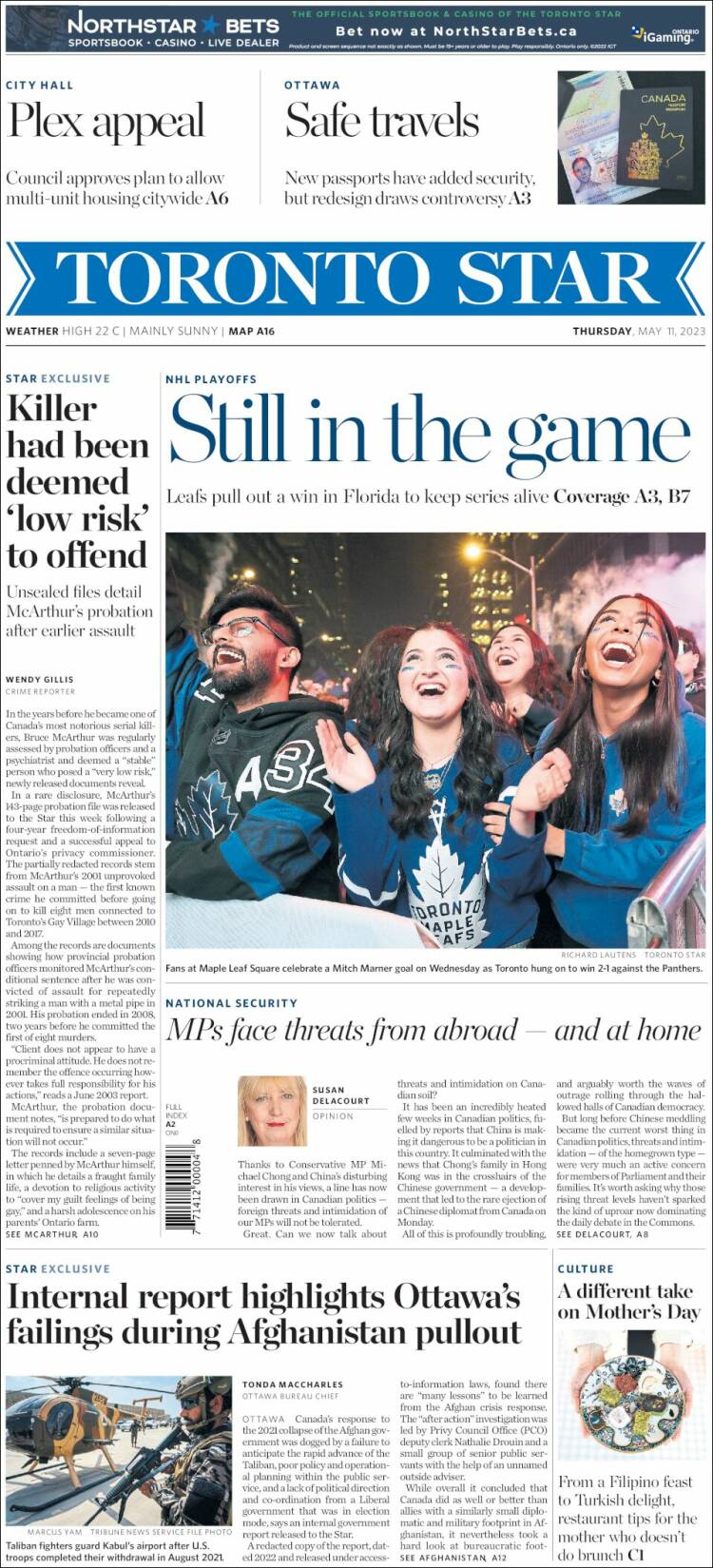 Portada de The Toronto Star (Canadá)