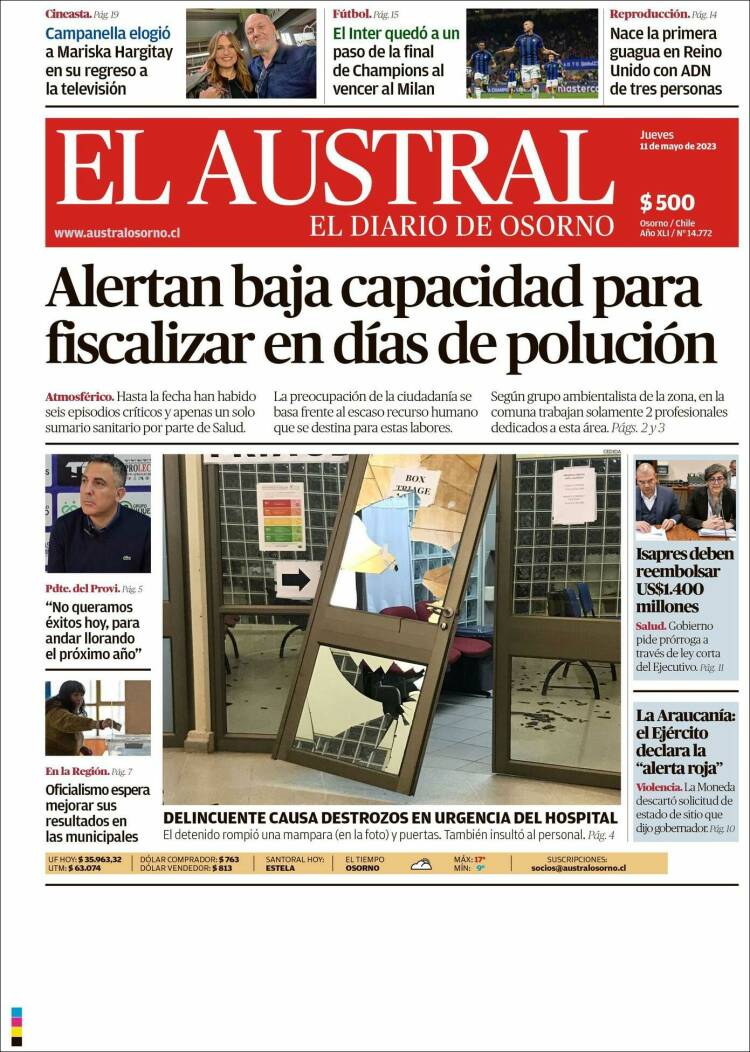 Portada de El Austral de Osorno (Chile)