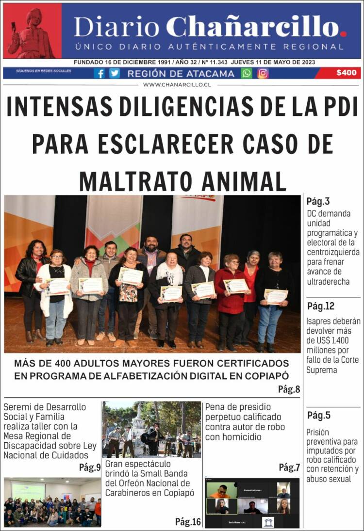 Portada de Diario Chañarcillo (Chile)