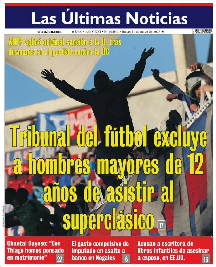 Portada de Las Últimas Noticias (Chile)