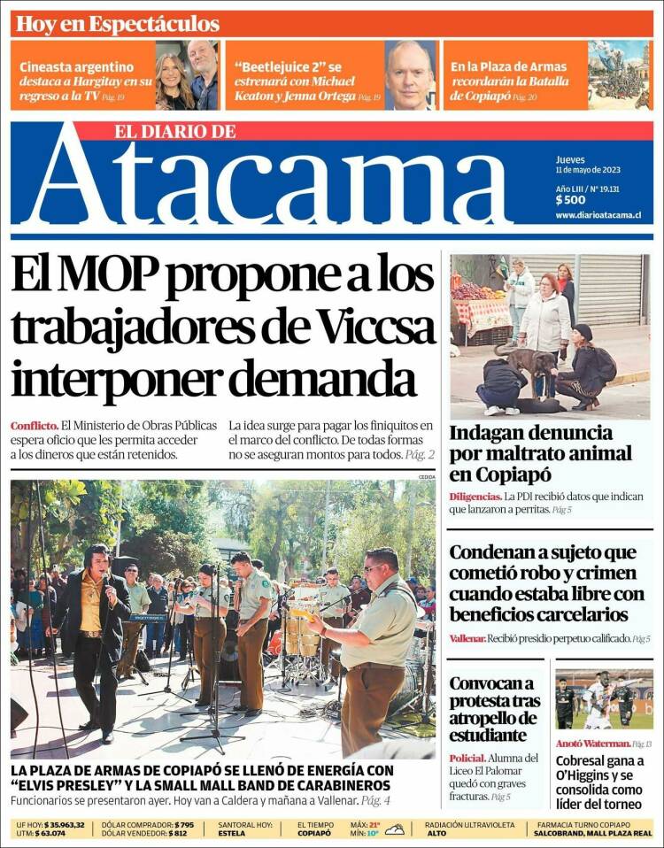 Portada de Diario de Atacama (Chile)