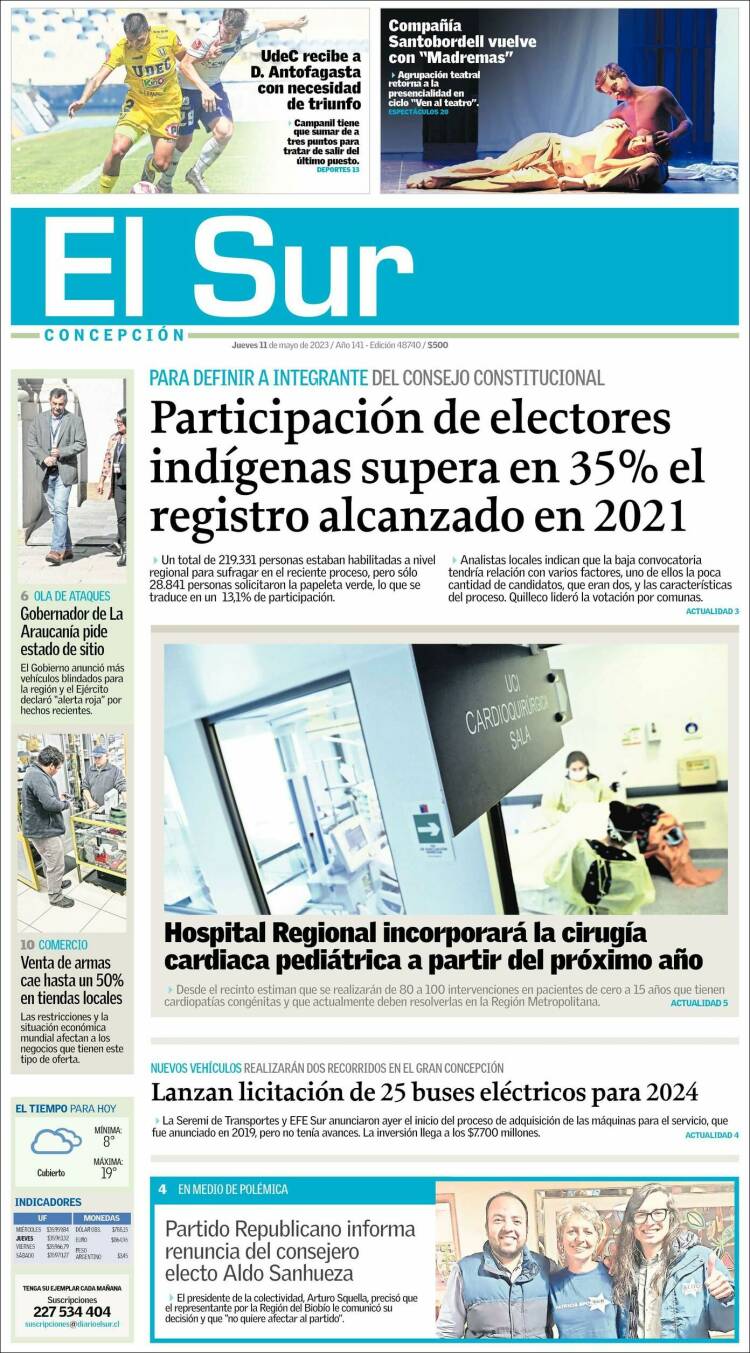 Portada de El Sur (Chile)