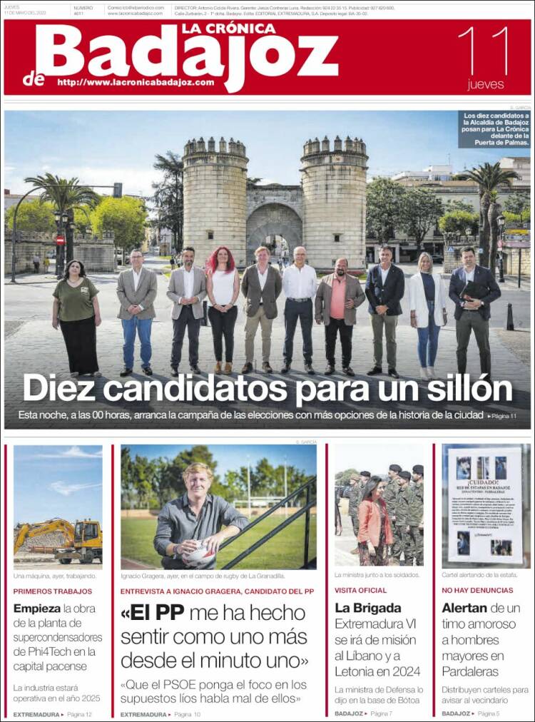 Portada de La Crónica de Badajoz (España)