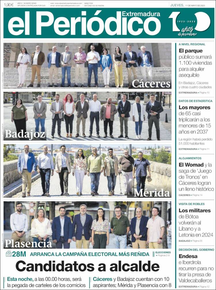 Portada de El Periódico de Extremadura (España)