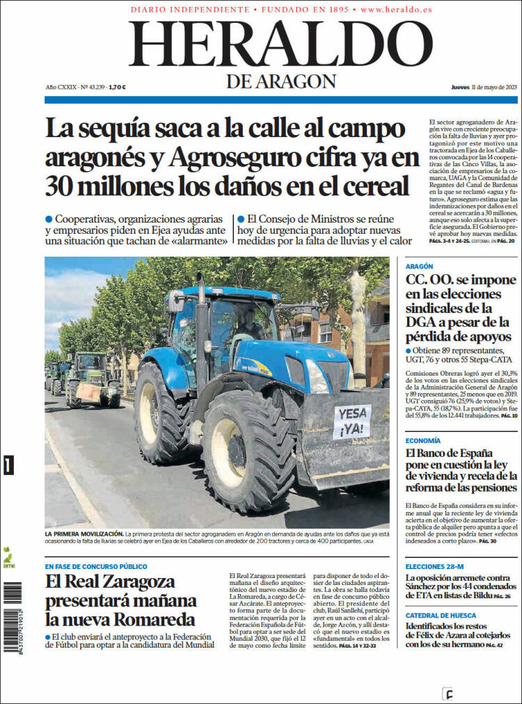 Portada de Heraldo de Aragón (España)