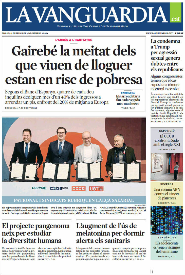 Portada de La Vanguardia (España)