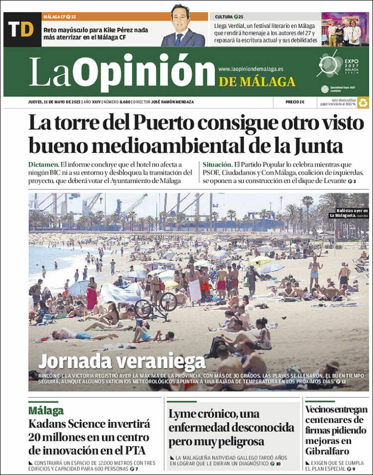 Portada de La Opinión de Málaga (España)