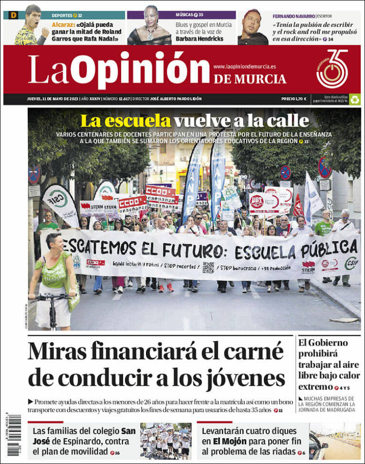 Portada de La Opinión de Murcia (España)