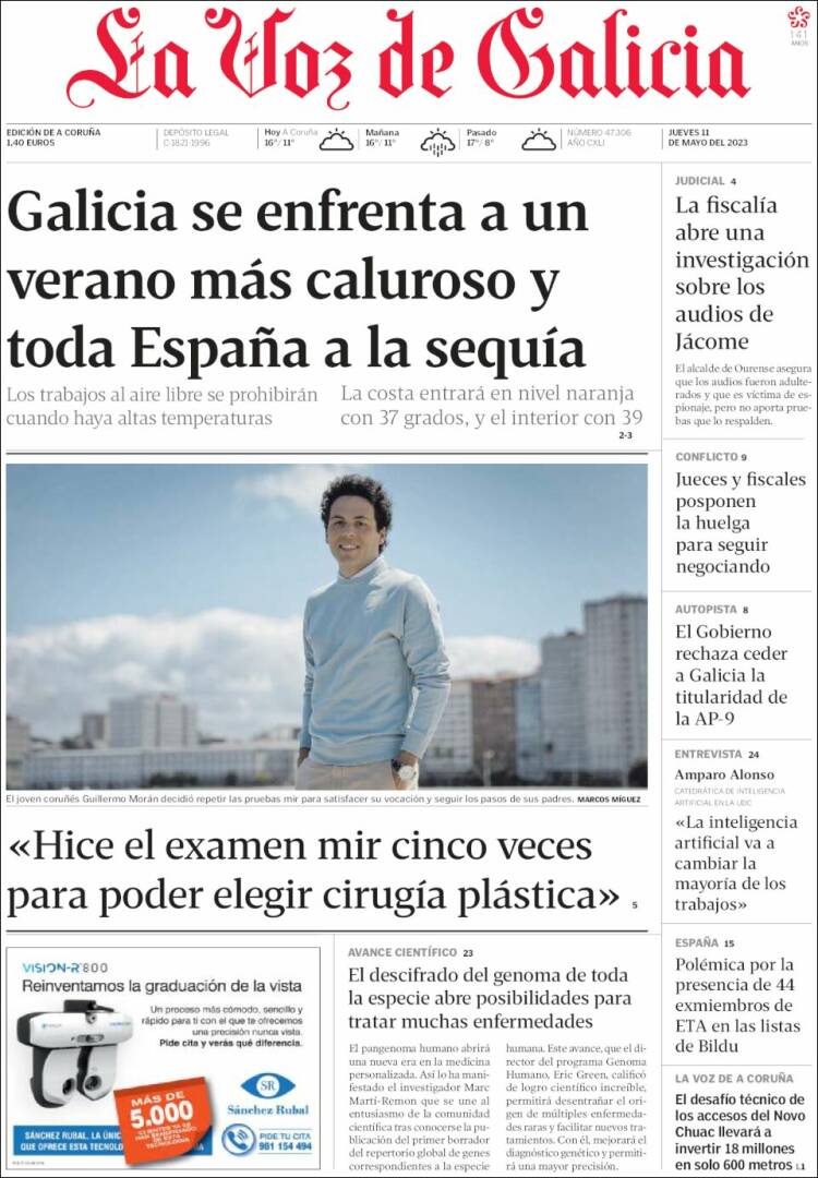 Portada de La Voz de Galicia (España)