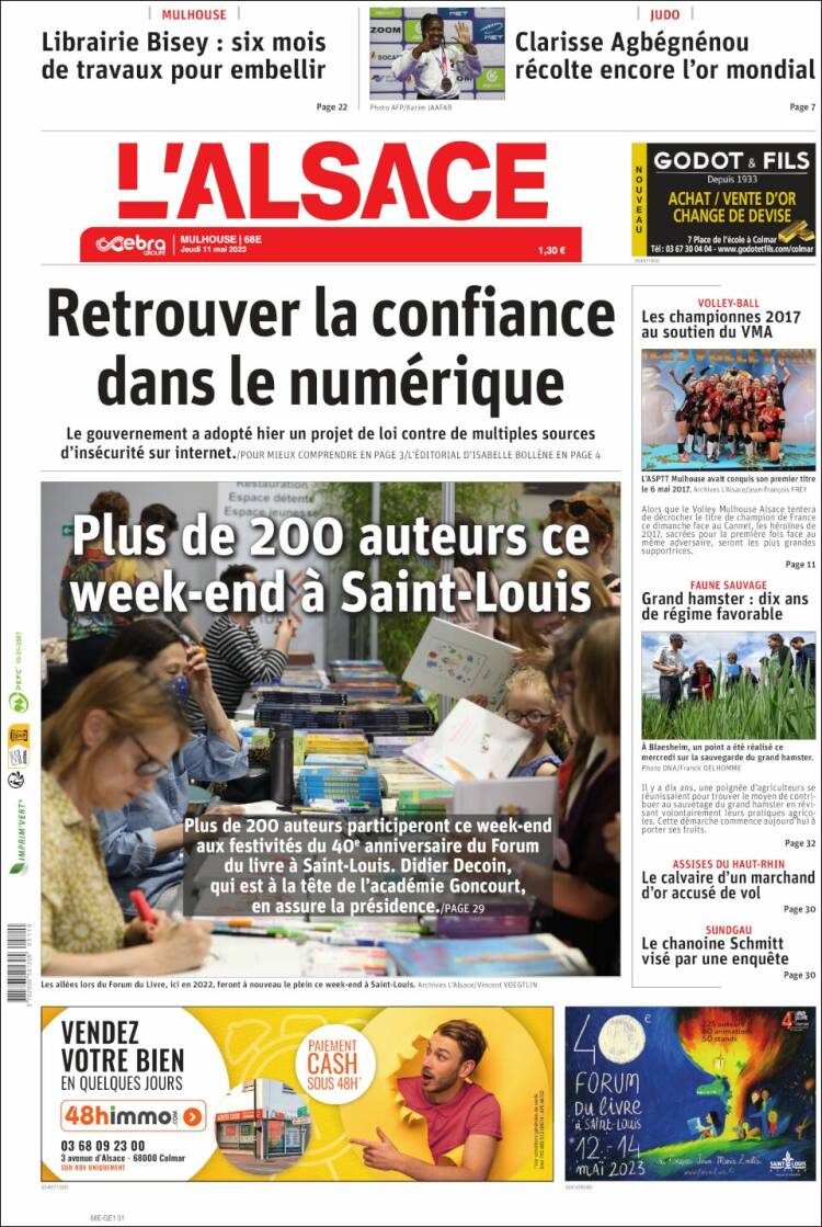 Portada de Journal L'Alsace (Francia)