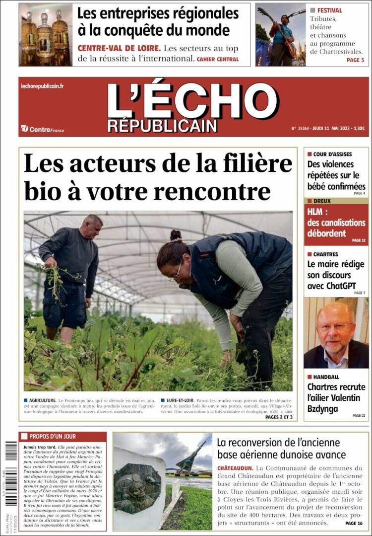Portada de L'Echo Républicain (Francia)