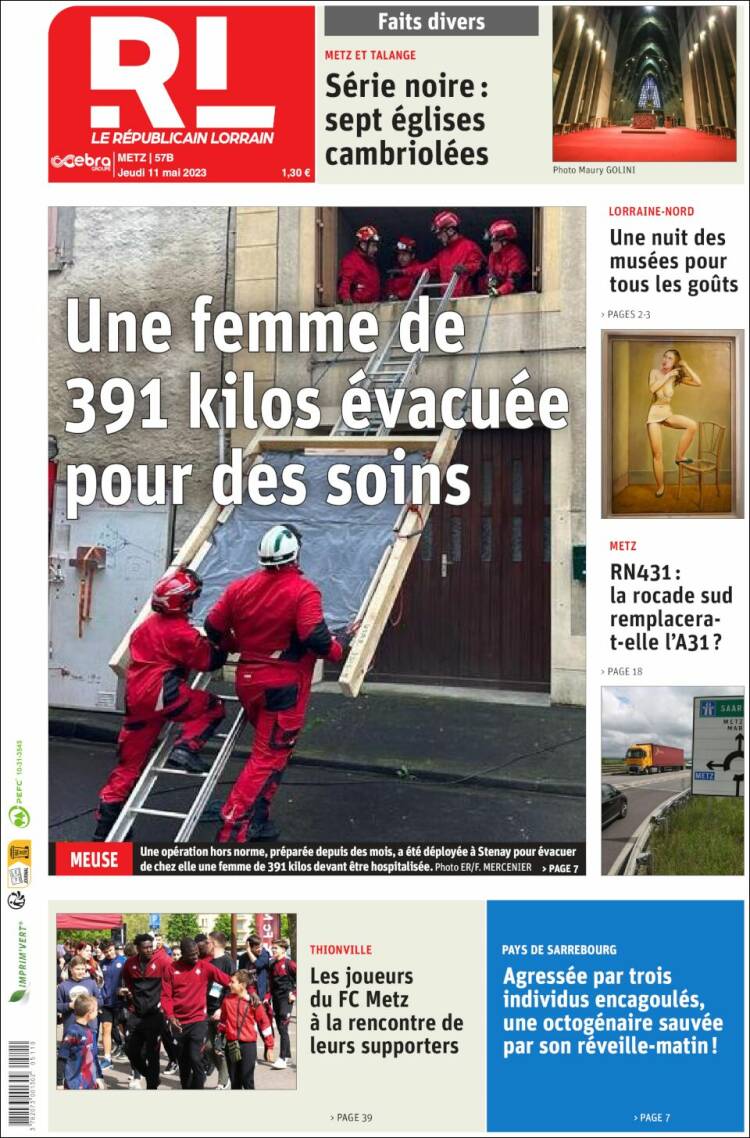 Portada de Le Republicain Lorrain (Francia)
