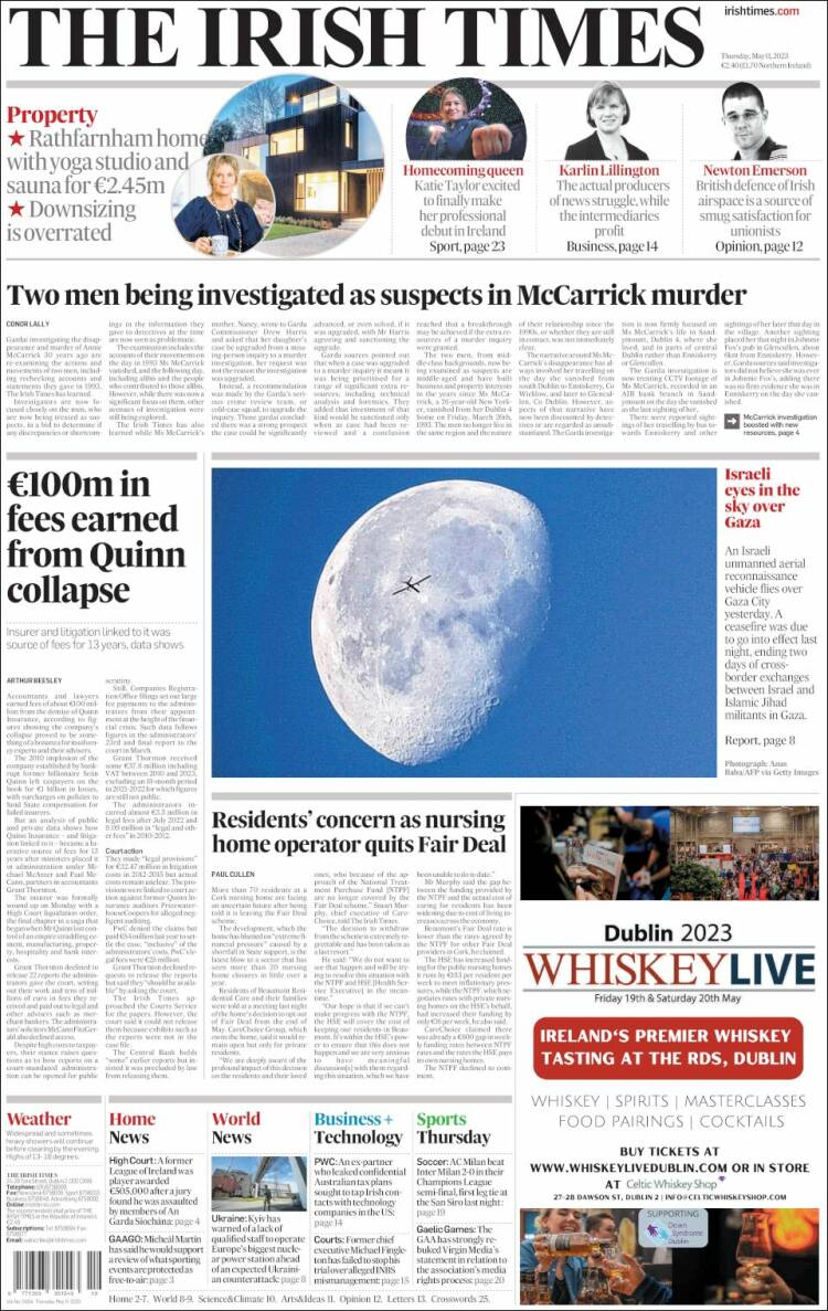 Portada de Irish Times (Irlanda)