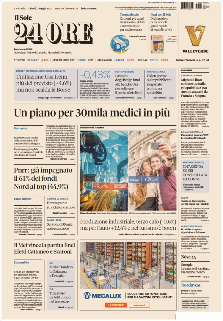 Portada de Il Sole 24 ORE (Italia)