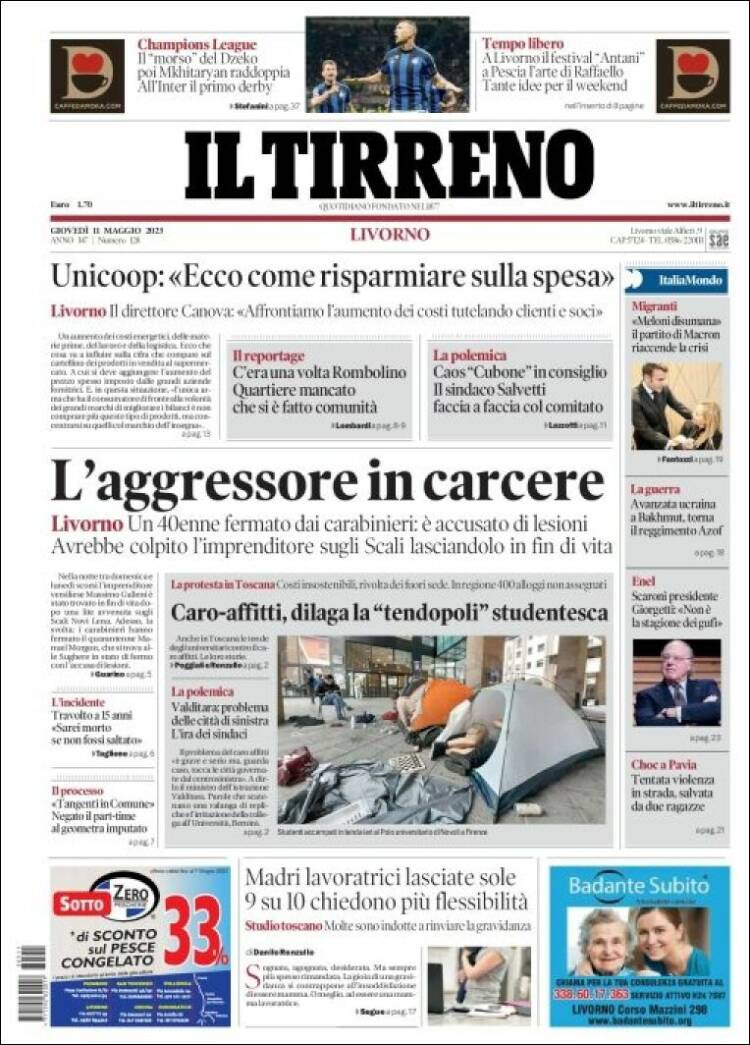 Portada de Il Tirreno (Italia)