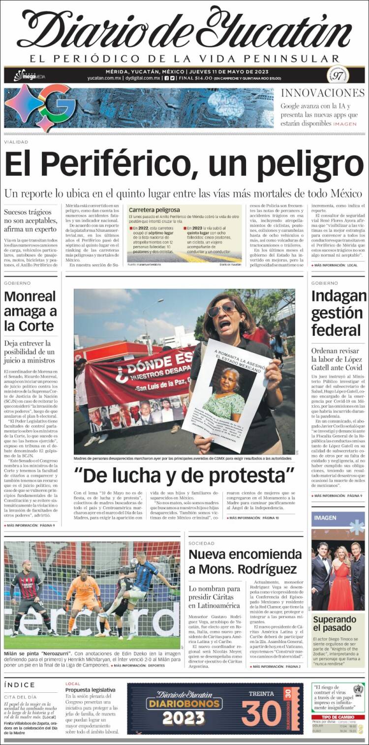 Portada de Diario de Yucatán (M&eacute;xico)