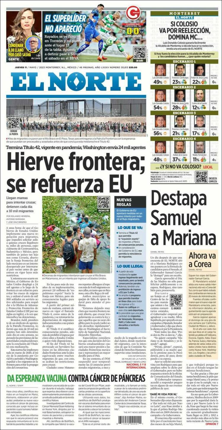 Portada de El Norte (M&eacute;xico)