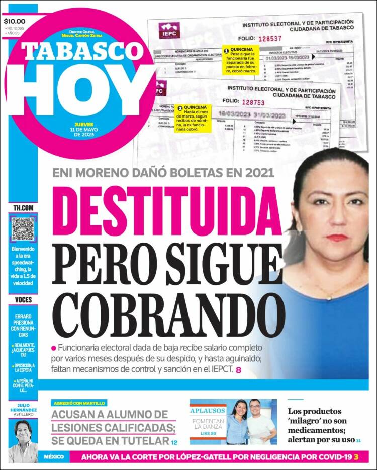 Portada de Tabasco Hoy (M&eacute;xico)