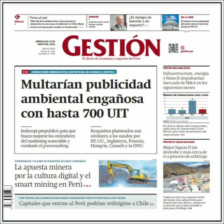Portada de Diario Gestión (Per&uacute;)