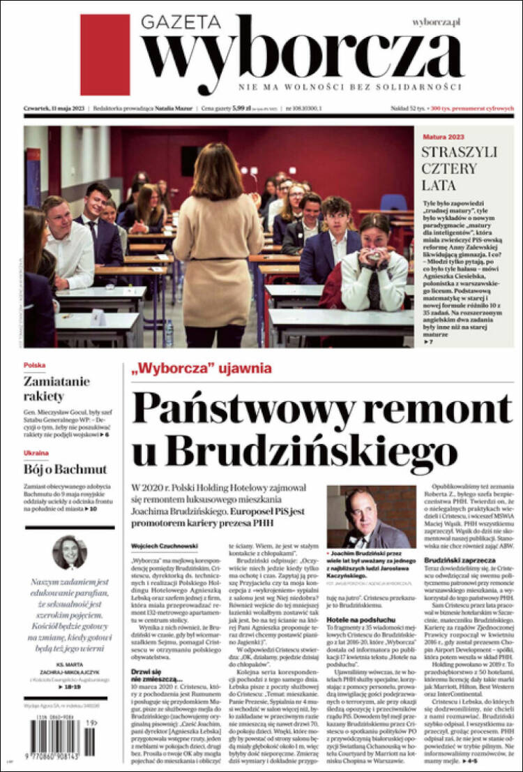 Portada de Gazeta Wyborcza (Polonia)
