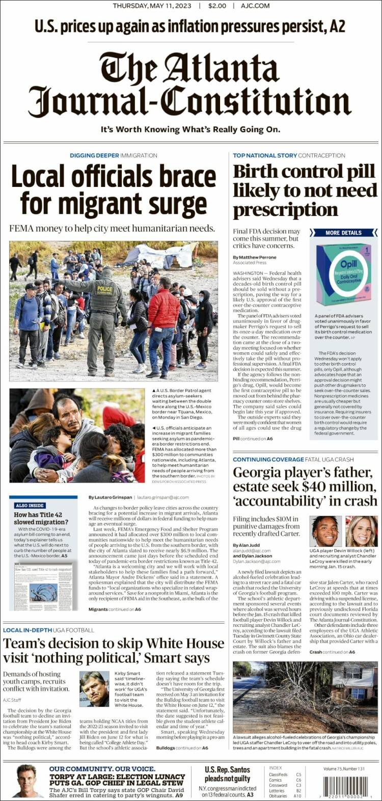 Portada de The Atlanta Journal-Constitution (USA)