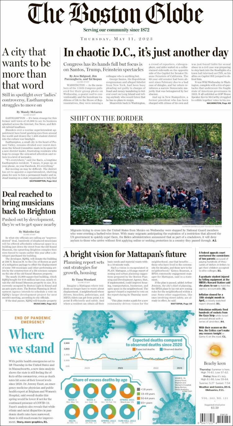 Portada de Boston Globe (USA)