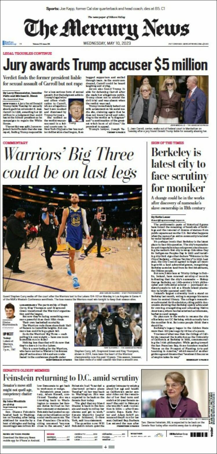 Portada de San Jose Mercury News (USA)