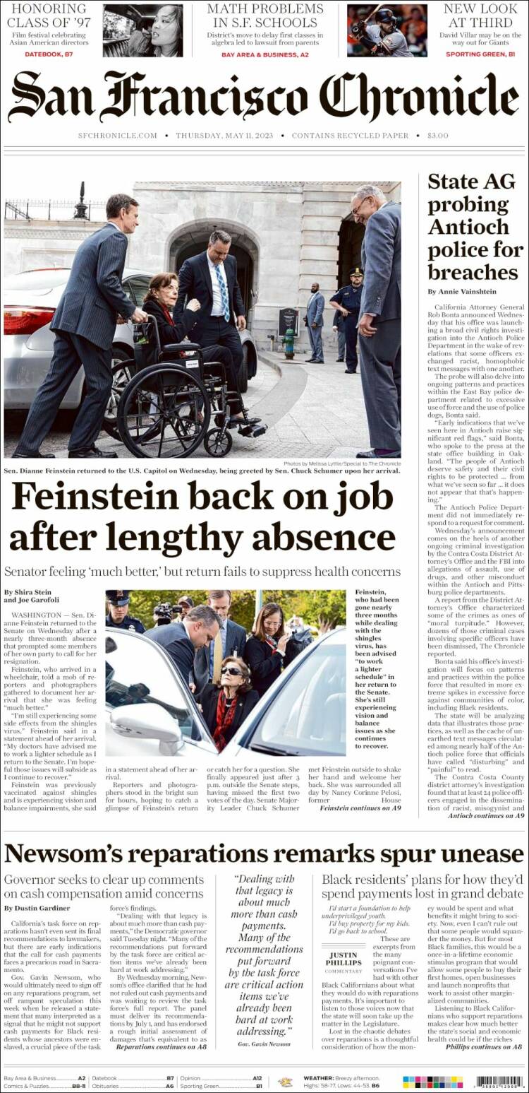 Portada de San Francisco Chronicle (USA)