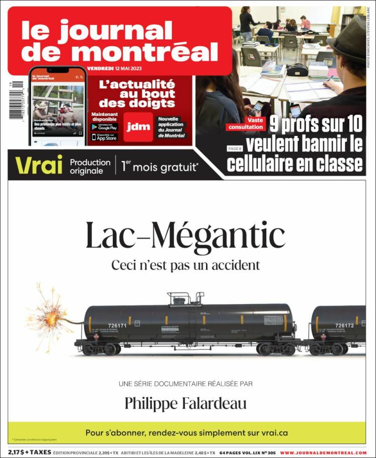 Portada de Le Journal de Montréal (Canada)