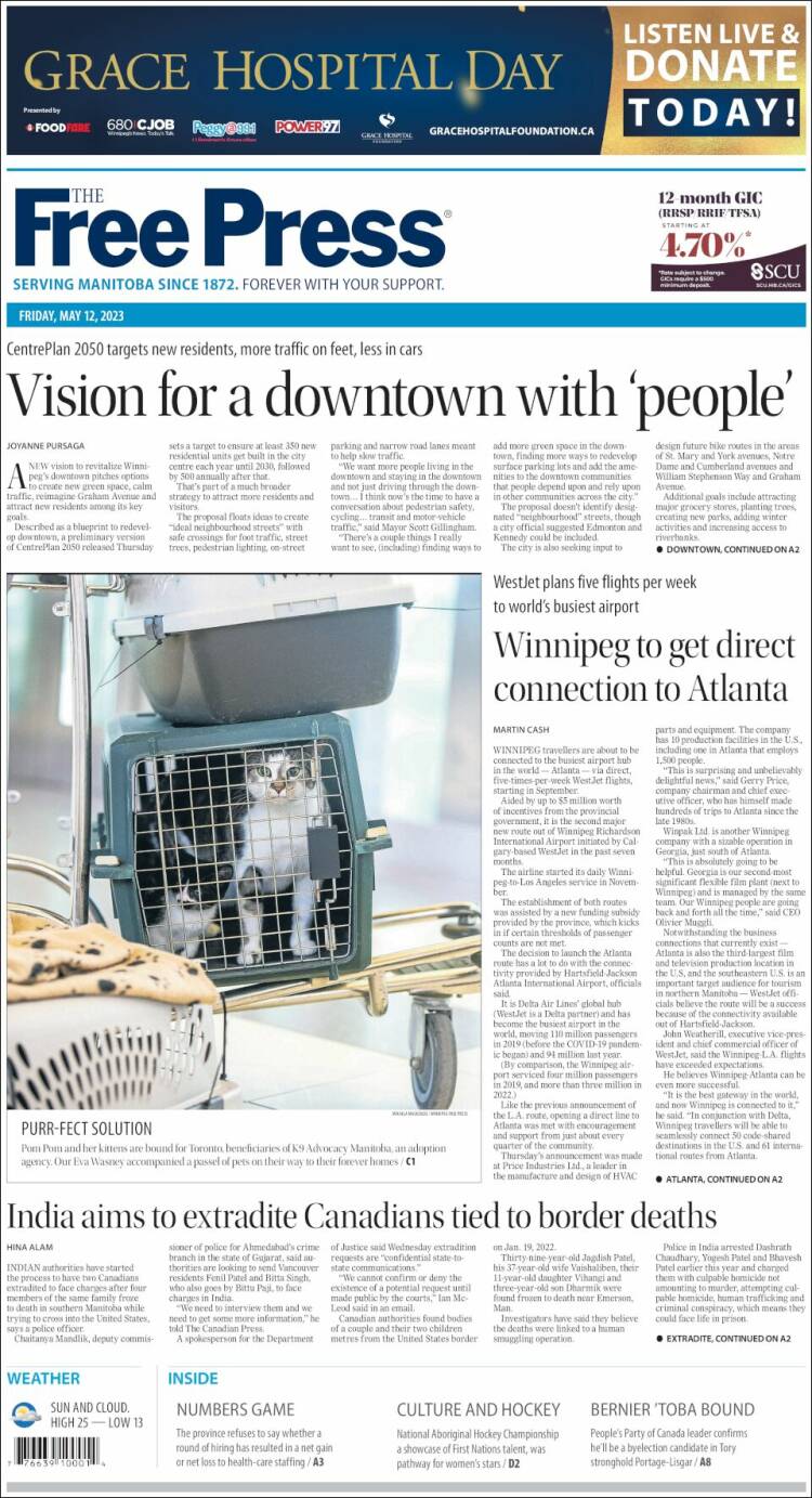 Portada de Winnipeg Free Press (Canada)