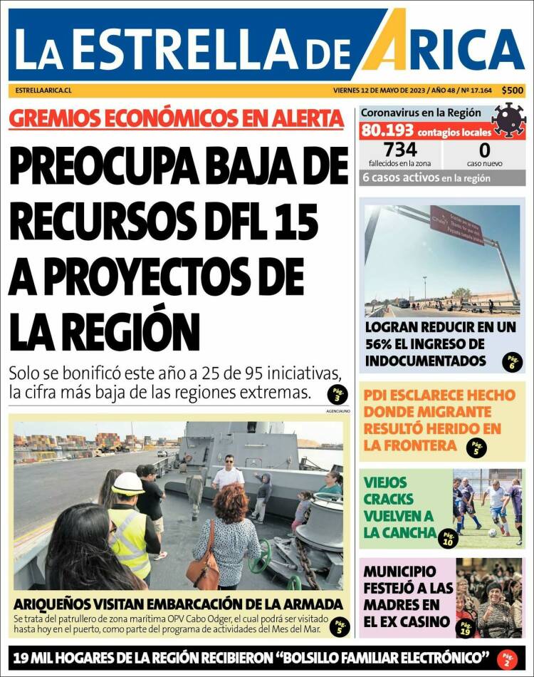 Portada de La Estrella de Arica (Chile)