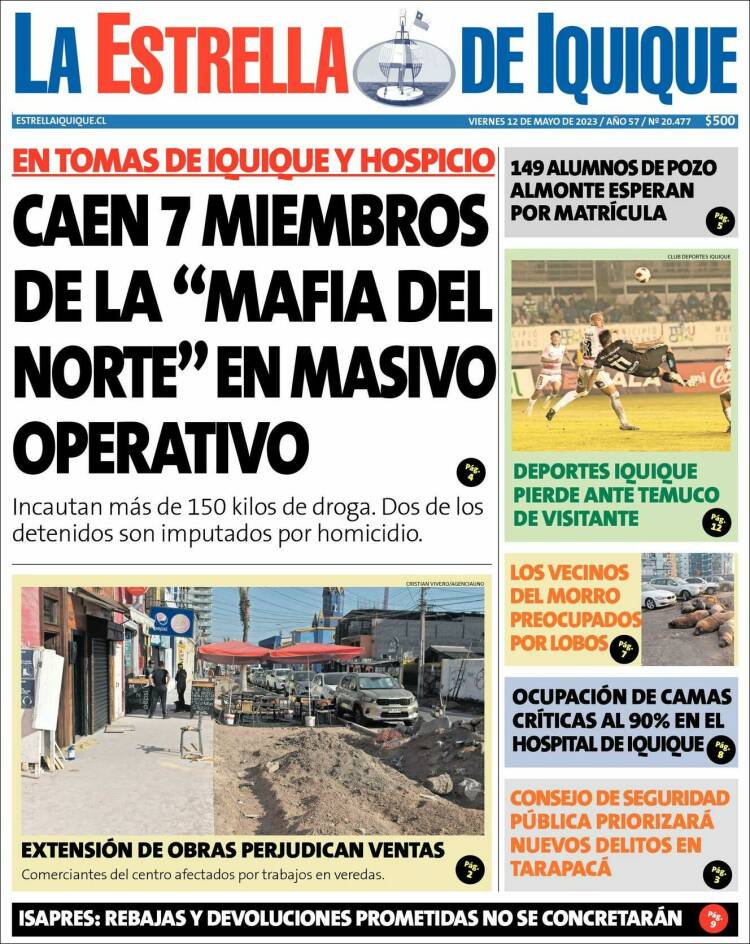 Portada de La Estrella de Iquique (Chile)
