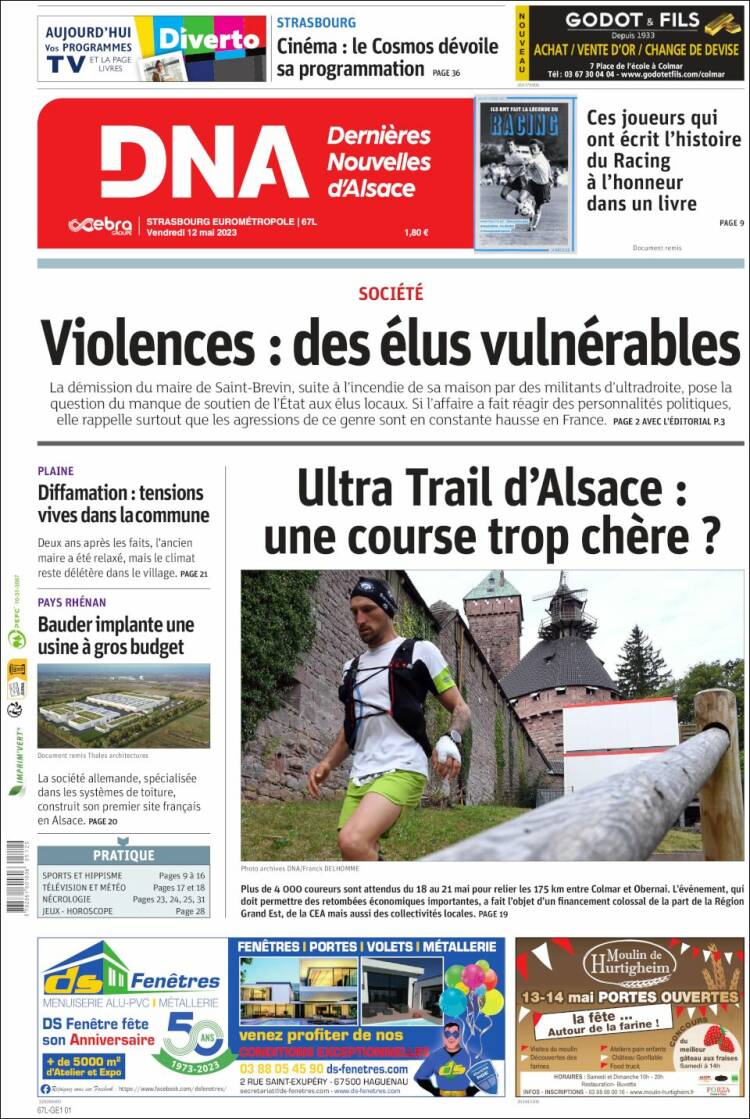 Portada de Les Dernières Nouvelles d'Alsace (France)