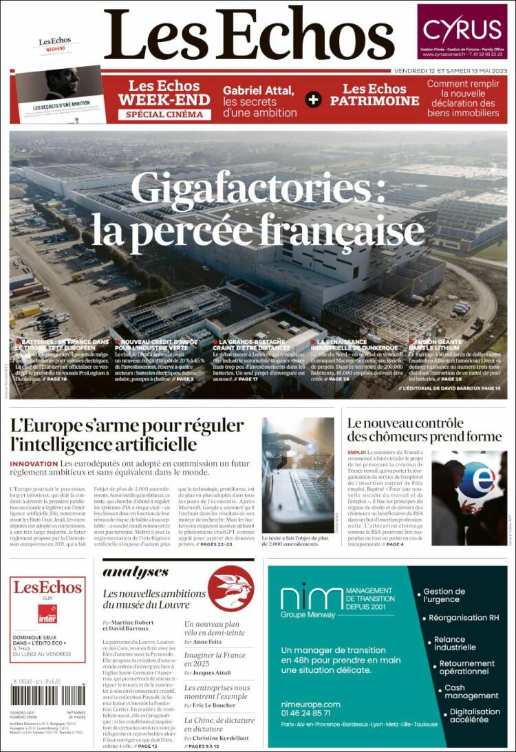 Portada de Les Echos (France)