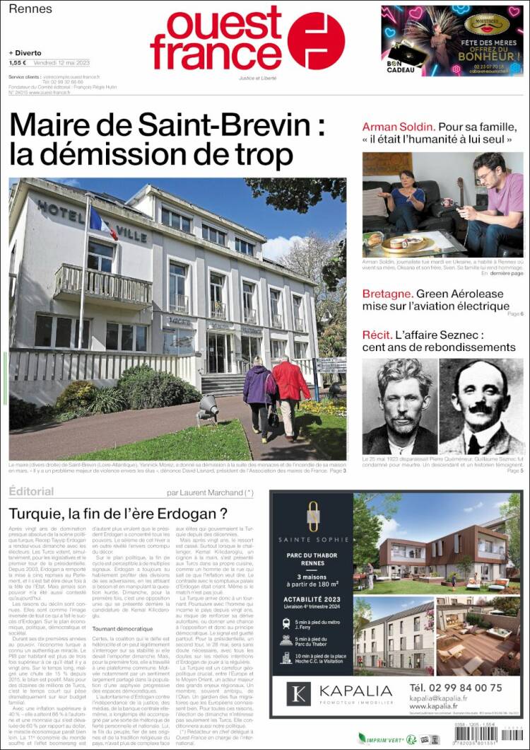 Portada de Ouest France (France)