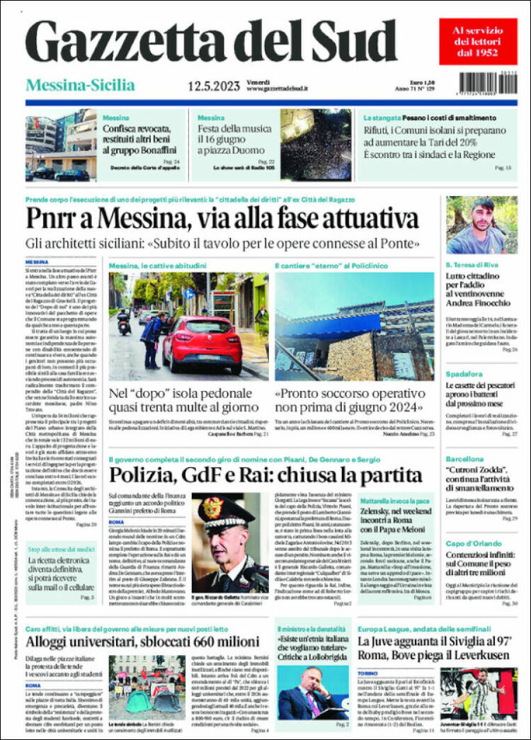 Portada de Gazzetta del Sud (Italia)