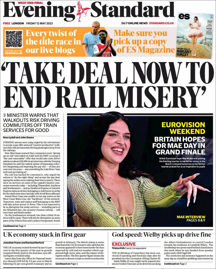 Portada de Evening Standard (Reino Unido)