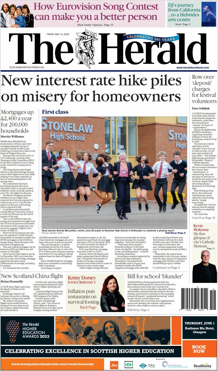 Portada de The Herald (Reino Unido)