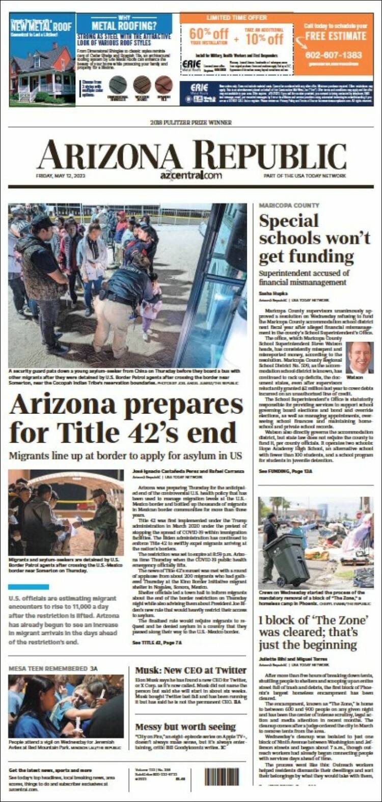 Portada de Arizona Republic News (États-Unis)