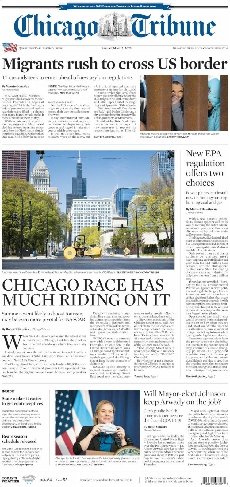 Portada de Chicago Tribune (États-Unis)