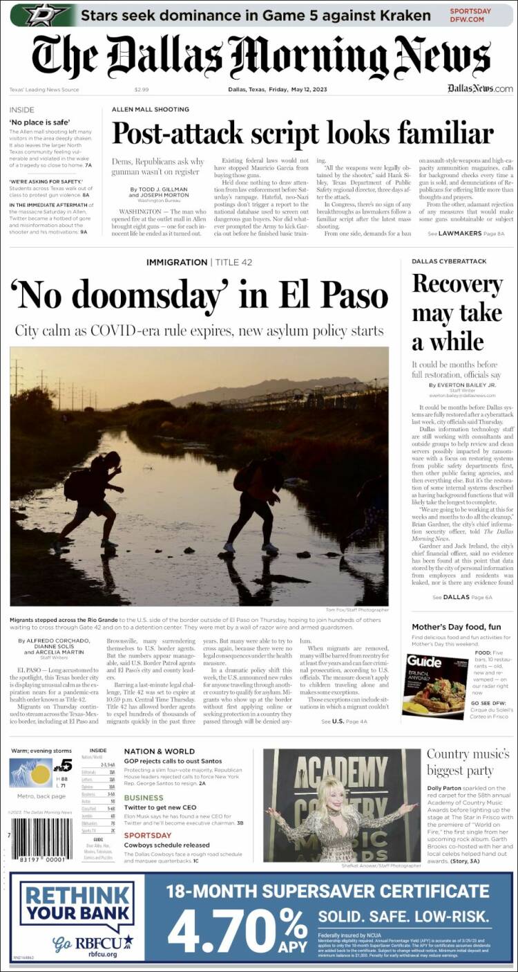 Portada de Dallas Morning News (États-Unis)