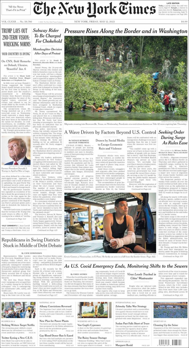 Portada de New York Times (États-Unis)