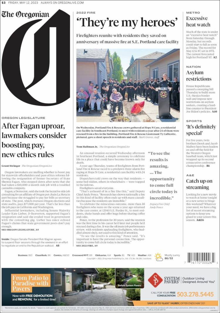 Portada de The Oregonian (États-Unis)